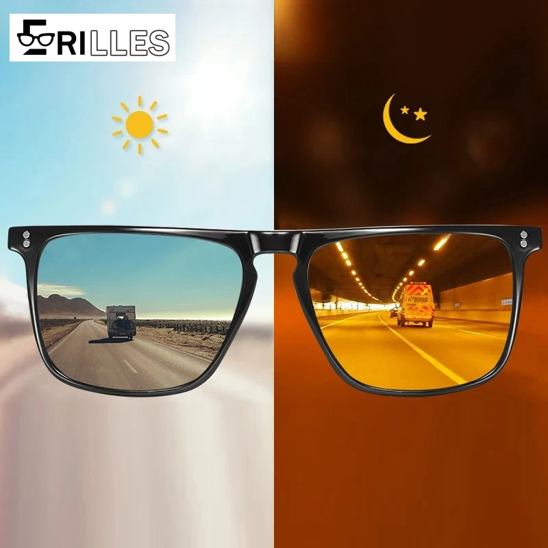 

Polarized Photochromic Driving Sunglasses, Day/Night Vision Glasses for Safe Driving, UV400 Full Frame Square Shades
