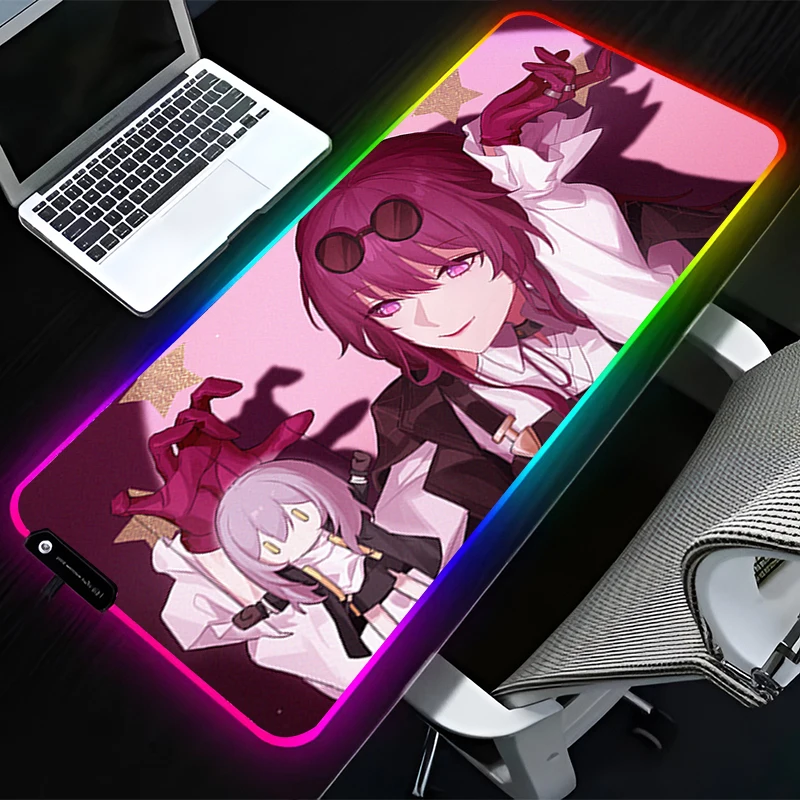 

RGB светодиодный коврик для мыши, аксессуары для компьютерных геймеров, коврик для мыши, резиновый коврик для клавиатуры, нескользящий коврик для мыши H-honkai Star Rail Kafka, настольный коврик