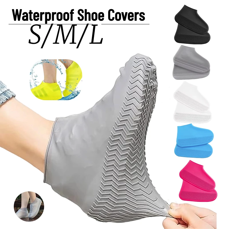 1 Pair Waterproof Non-slip Silicone Shoes Rain Boots Unisex Sneakers Protector For Outdoor Rainy Day Reusable Rain Shoe Cover