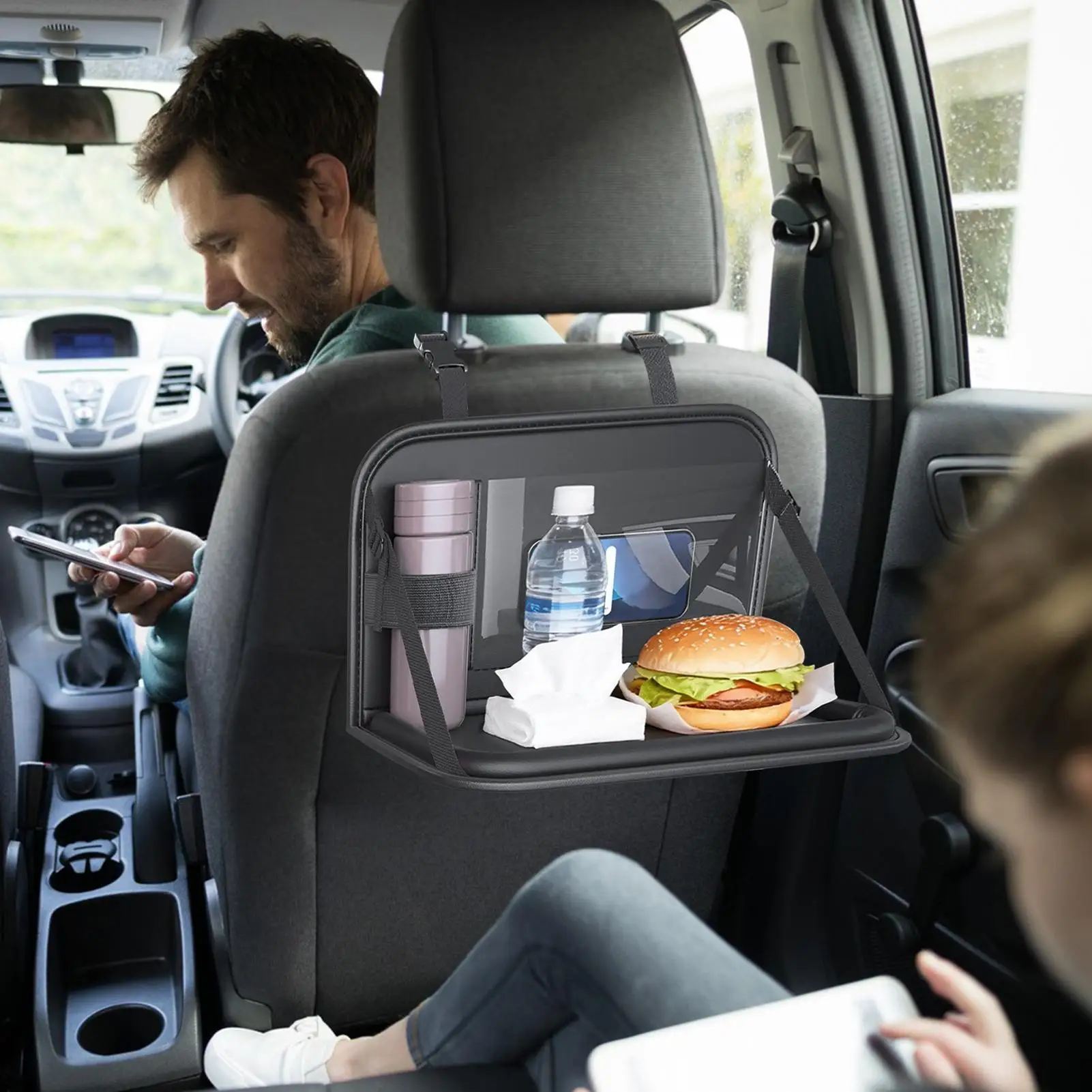

Kids Car Tray Storage Foldable Rear Desk Laptop Holder Car Table For Kids For Toddler Airplane Camping Long Ride Snack Time