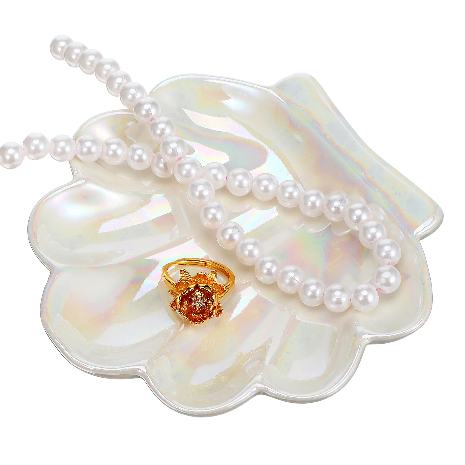 

1Pcs Exquisite Seashell Modeling Jewelry Tray Fine Texture Ceramic Household Decorative Tray for Makeup Jewelry Keys Storage