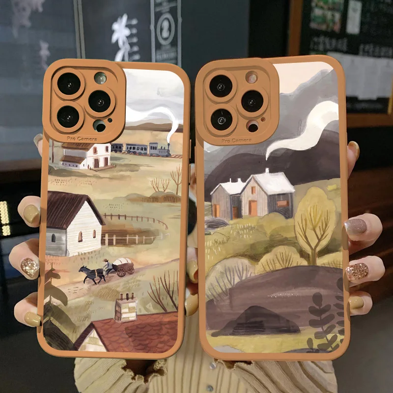 Watercolor Painting Phone Case for IPhone 13 12 11 14 Pro Max X XR XS Cloud Scenery Soft Silicone Cover for IPhone 8 7 Plus SE2