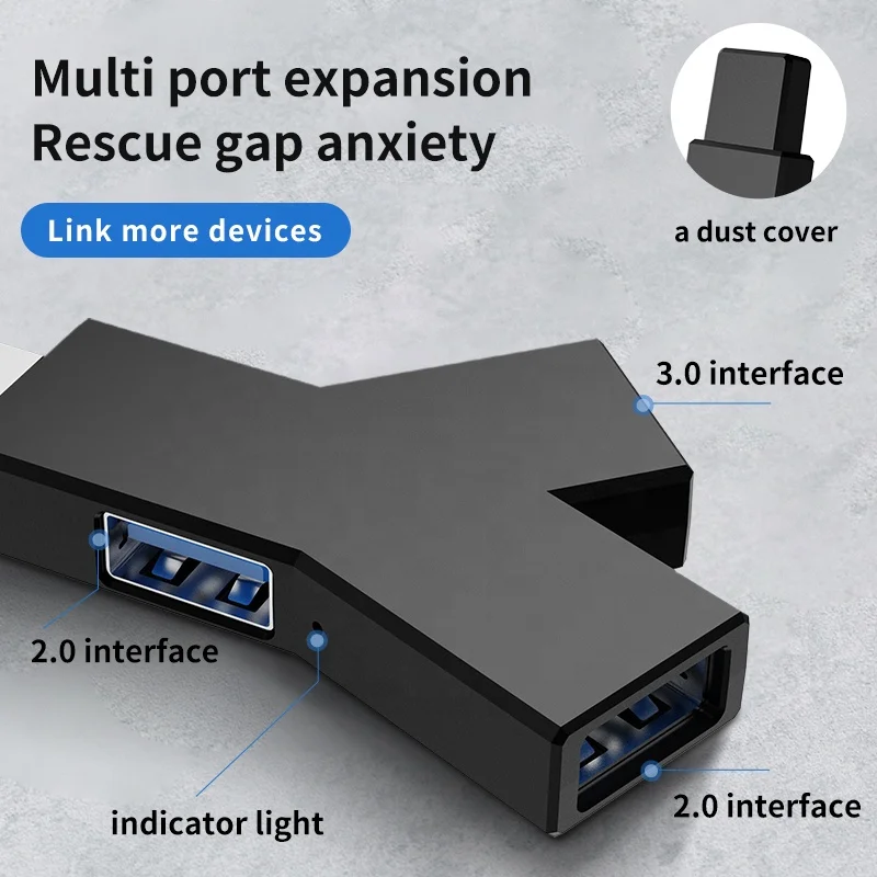 3 Port USB 3.0 Splitter Hub Type C High Speed Splitter Adapter Plug Powered Extension Fast Data Transfer USB Extender Connector