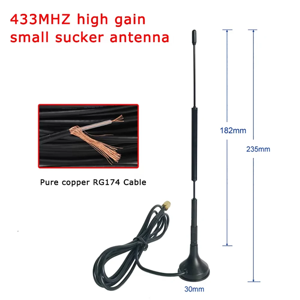 433MHz Mini Sucker Antenna 12dbi High Gain RG174 Pure Copper Cable 1.5m Lora Wireless Module Magnetic Base SMA Interface