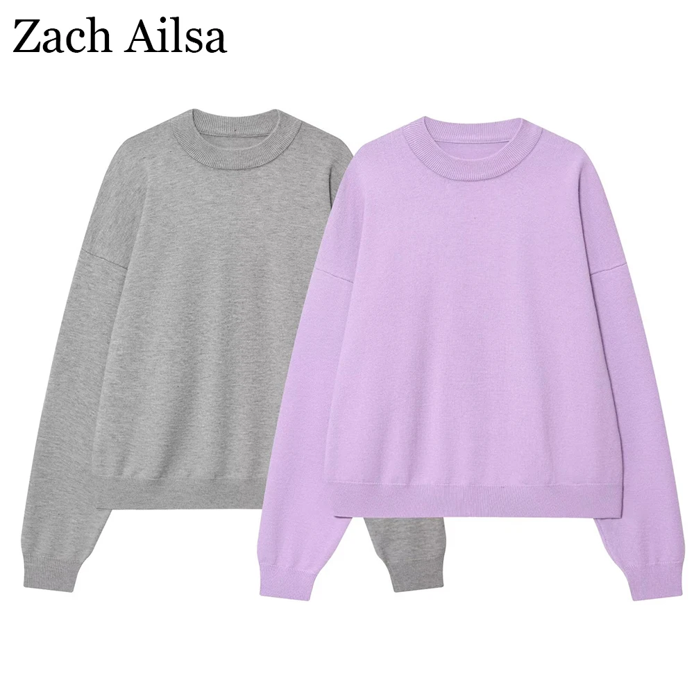 

Европейская и американская осенняя новая женская свободная повседневная простая трикотажная толстовка в рубчик с круглым вырезом и длинными рукавами