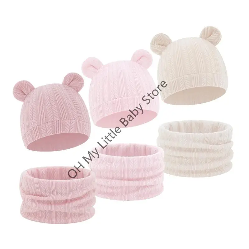 

M76C Зимняя готовая вязаная шапка и шарф, комплект из хлопчатобумажной ткани, двусторонний детский чехол для ушей, удобная для 0