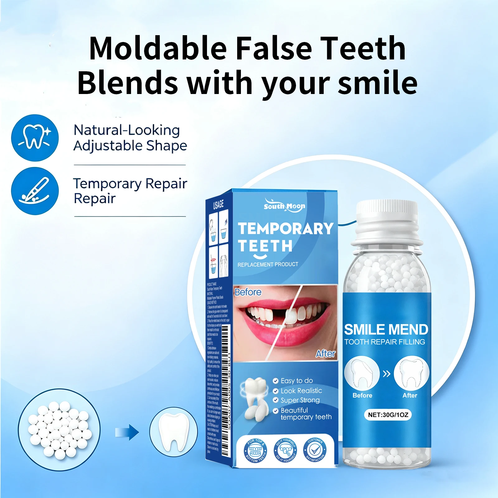 Resin Glue Tooth Repair Set Moldable Teeth Gaps Temporary Filling Material Denture Care DIY Shapeable False Teeth Solid Adhesive