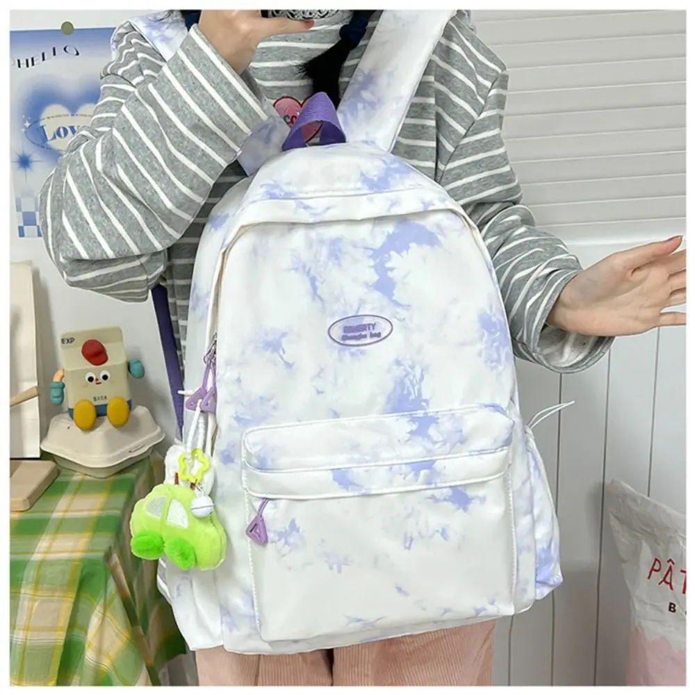 Nylon Japanese Tie-dye Bag with Pendant 5 Colors Preppy Style Backpack Middle School Students High Quality Large Capacity Bag