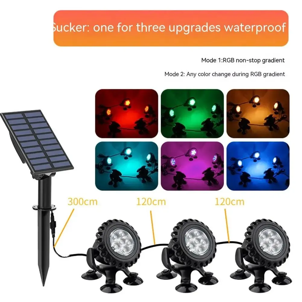 5.5v/3w Colorful Solar Underwater Lights 2000mah Battery High Brightness Fish Tank Lights With Suction Cups