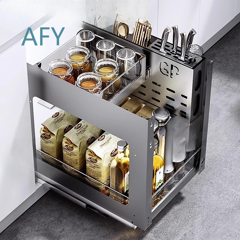 Seasoning Basket for Drawer Type Tempered Glass Drawer Aluminum Alloy Pull Out Spice Rack Organizer Kitchen Storage Shelf