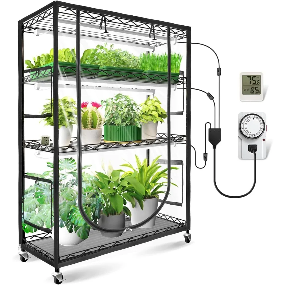 Indoor Greenhouse with Grow Light, 35.4x13.8x59IN