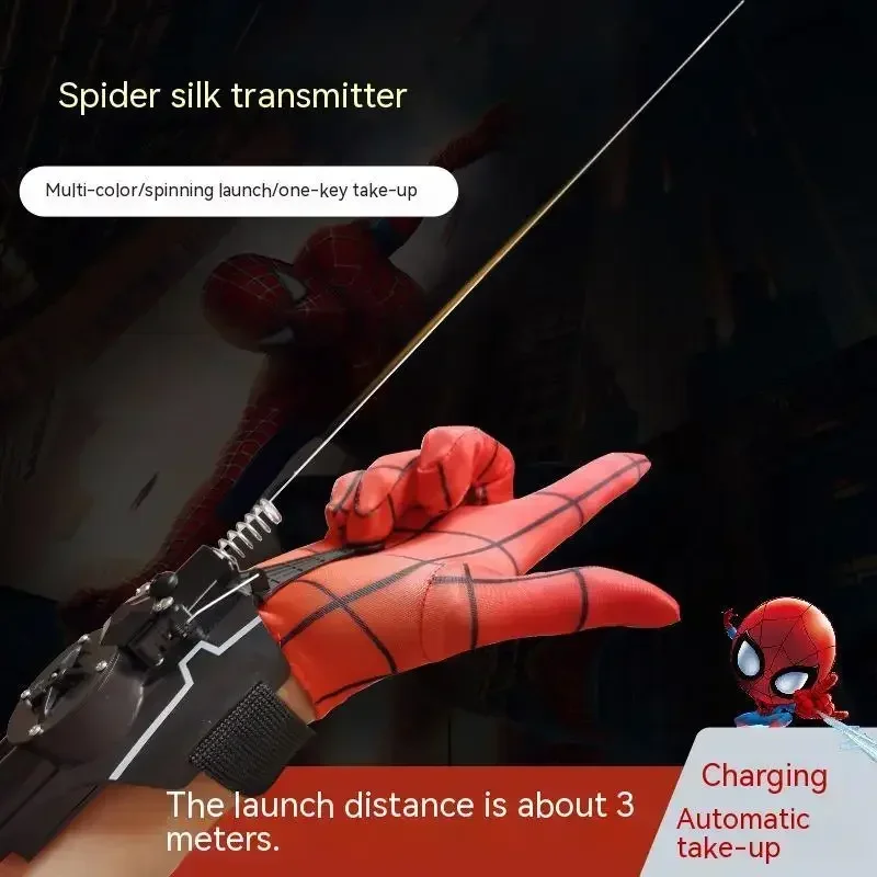 Spiderman Spinneret Launcher Spider Silk Spinneret Gloves Boys Cosplay Black Tech Toy Ejector Cartoon Funny Toy For Kids Gifts