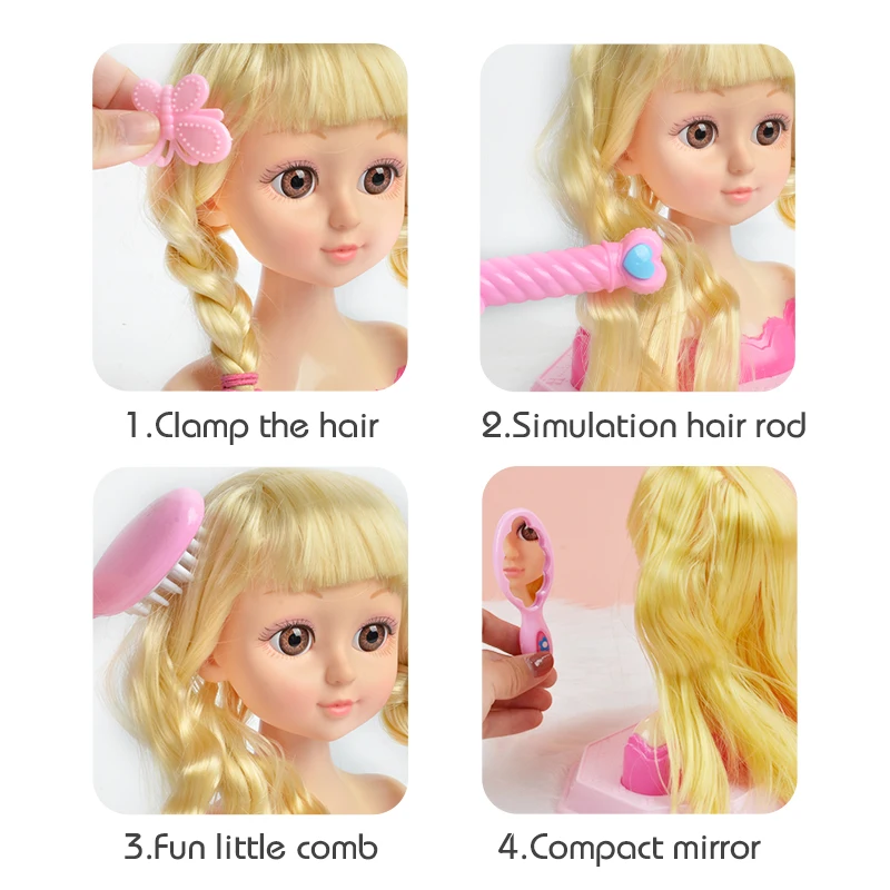 Graziosi giocattoli per bambole bionde per bambini, bambole modello bambola, pratica di intrecciatura dei capelli fai-da-te, giocattoli di ruolo da parrucchiere, regalo di compleanno