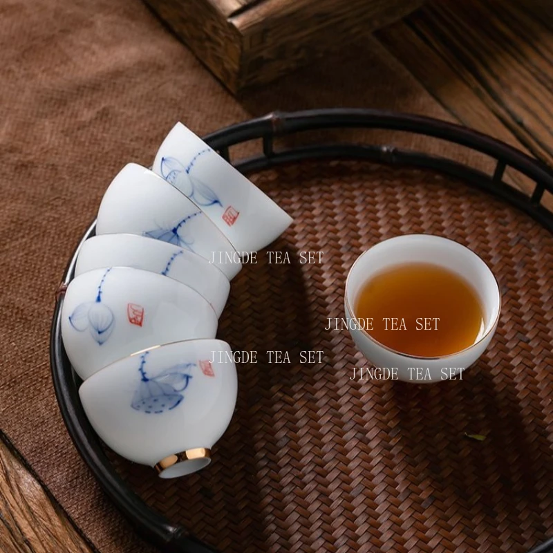 6pcs 50ml Small Tea Cups in A Gift Box Household Chinese White Porcelain Tea Cup Master's Cup Kung Fu Tea Set Drinking Utensils
