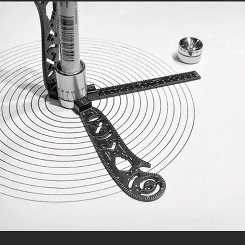 مسطرة رسم معدنية متعددة الوظائف - مجموعة منقلة بوصلة صغيرة منحنية، ملحق رسم أنماط الدائرة