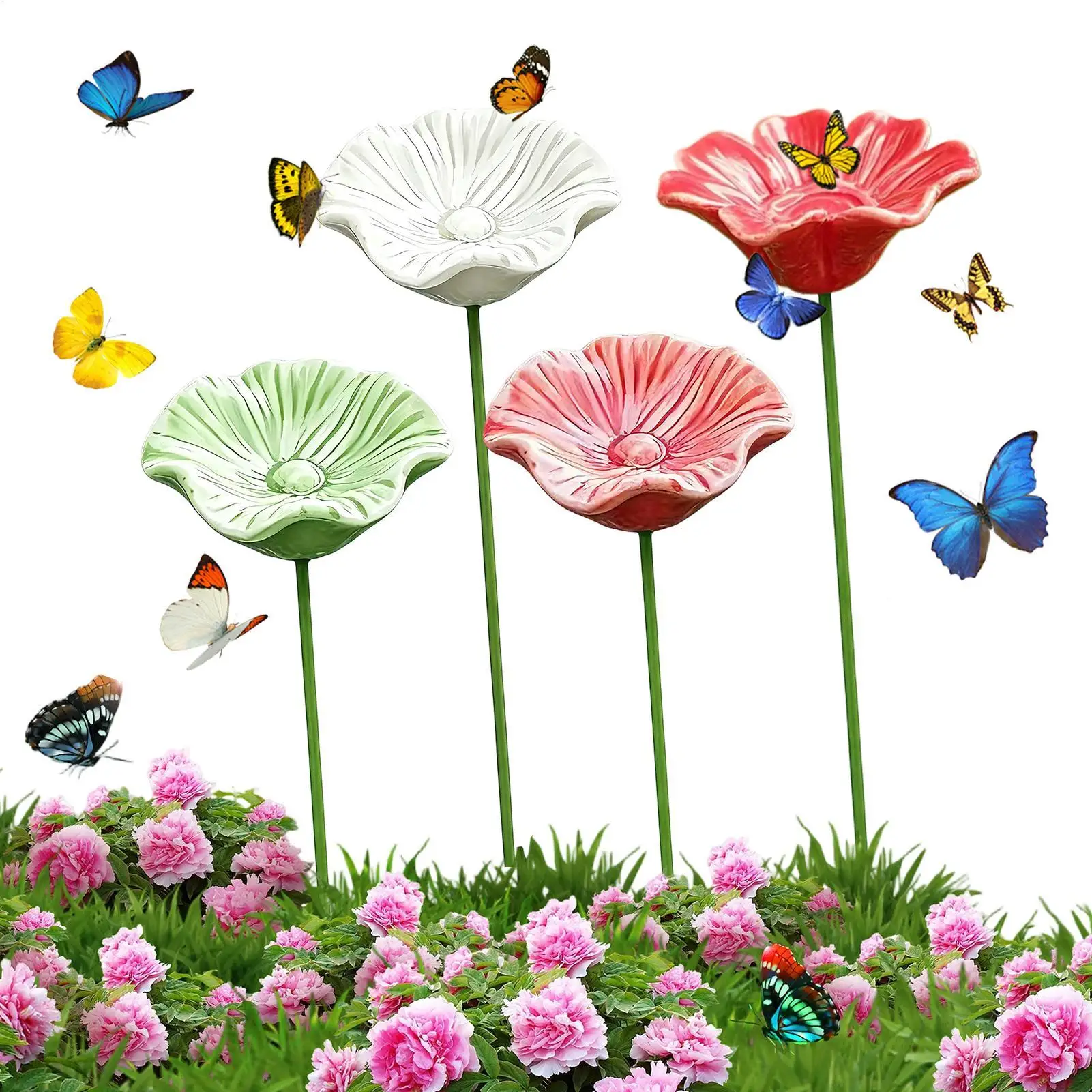 4Pcs Ceramic Bee Watering Bowl Handmade Insect Drinking Feeder Weather-Resistant Station Creative Garden Patio Porch Decor