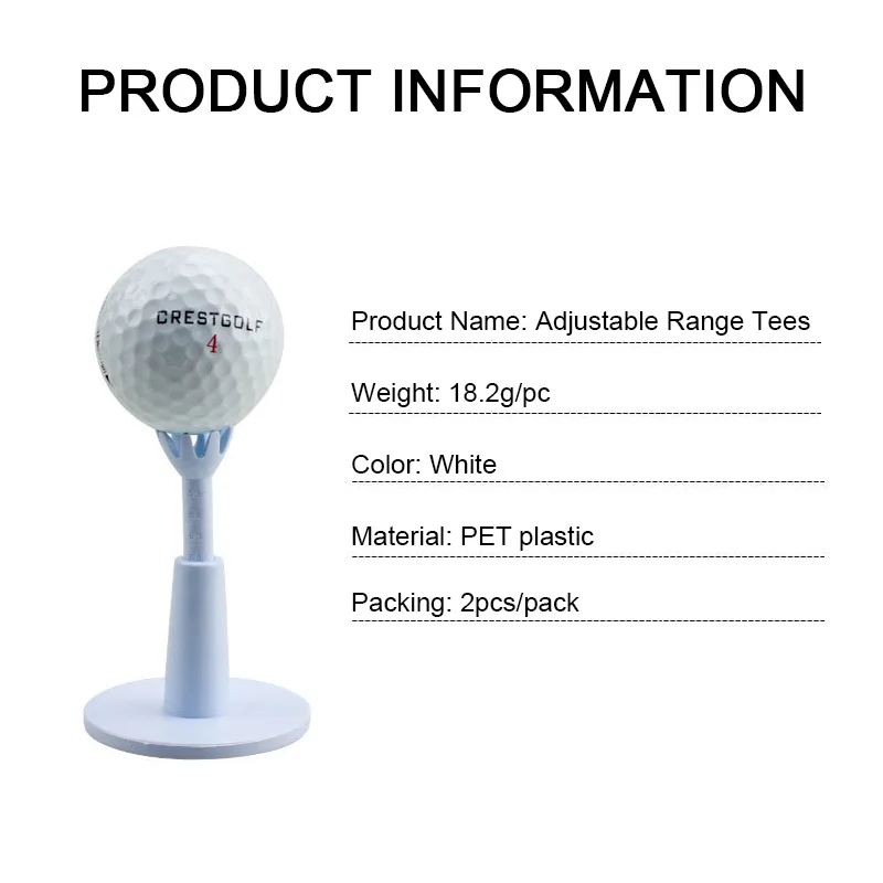 2pcs/pack Golf Adjustable Range Tees White Plastic Golf Tees Golf Practice Tees Gift Golf Accessories