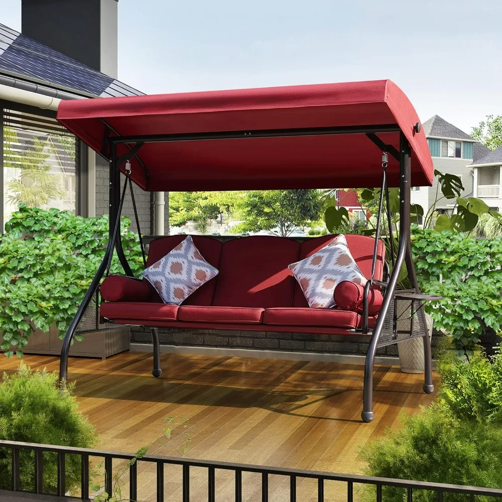 

Patio Porch Swing, 3-Seat Outdoor Swing with Adjustable Canopy, Thickened Cushion,Swings