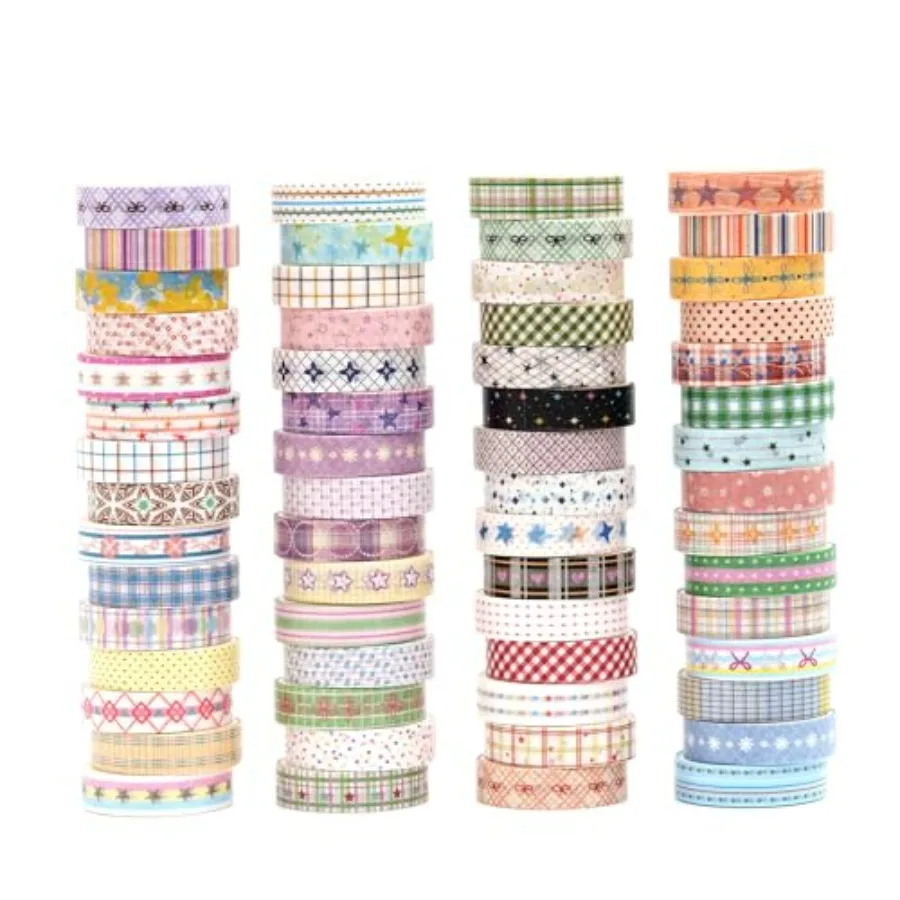 

60 Rolls Cute Washi Tape Pack Mini Adhesive Tapes Stars, Plaids, Florals, Grids and Dots Patterns Decorative Masking Tape Sets