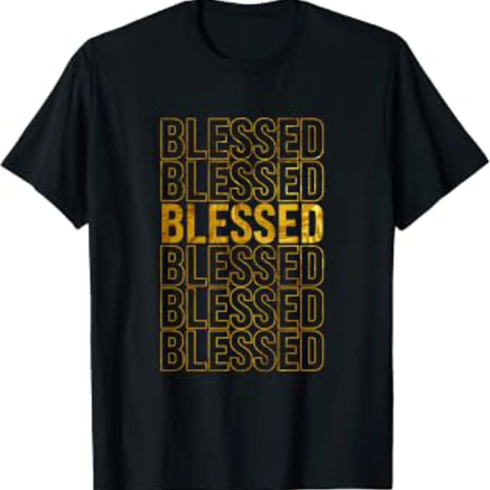 Black and Gold Blessed T Shirt vintage Washed designer clothes Unisex homme Soft Breathable Casual graphic