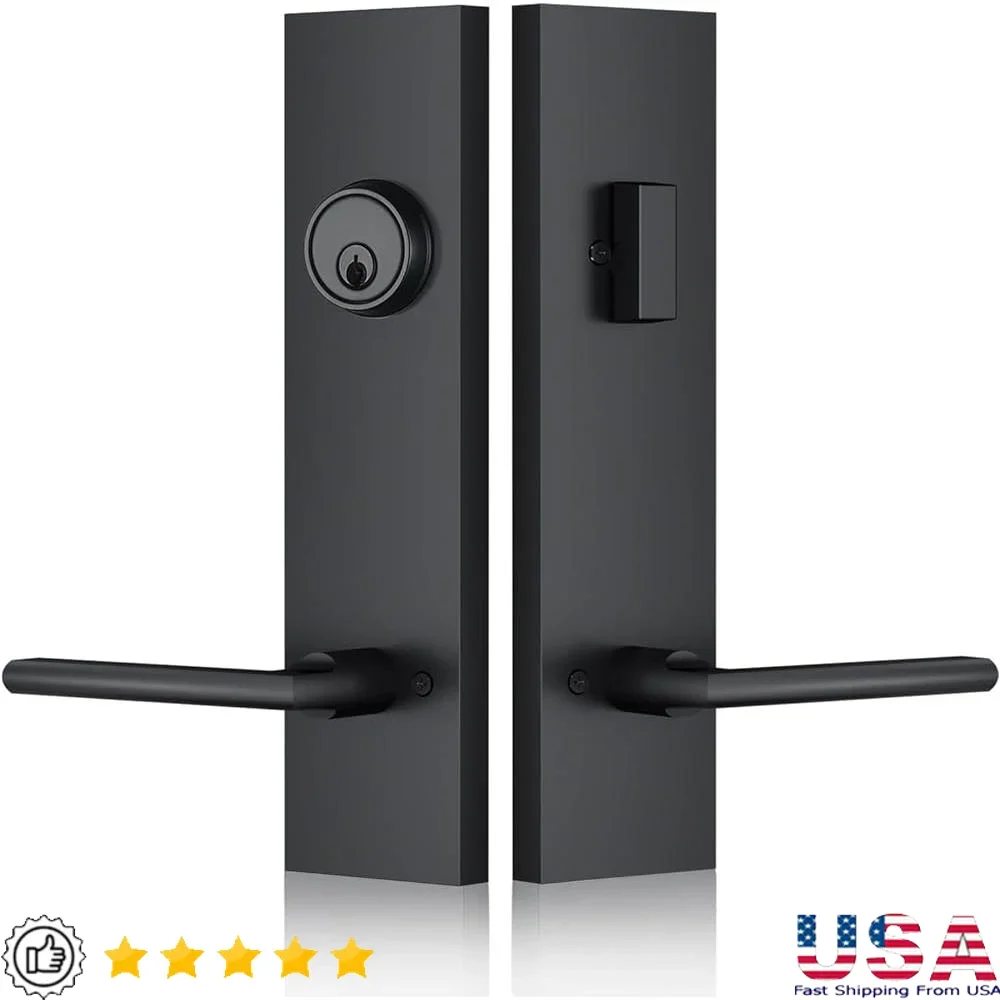 Matte Black Front Door Handle Set with Deadbolt Entry Lock Adjustable Latch Easy Installation 3 Keys Left Right Hand