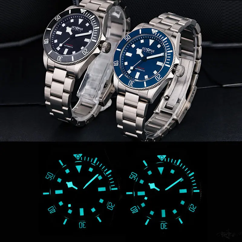 Octopus Homage Titanium Men Watch 39mm Vintage PT5000 Movement Automatic Sapphire Crystal Diver 200M Waterproof BGW-9 Luminous