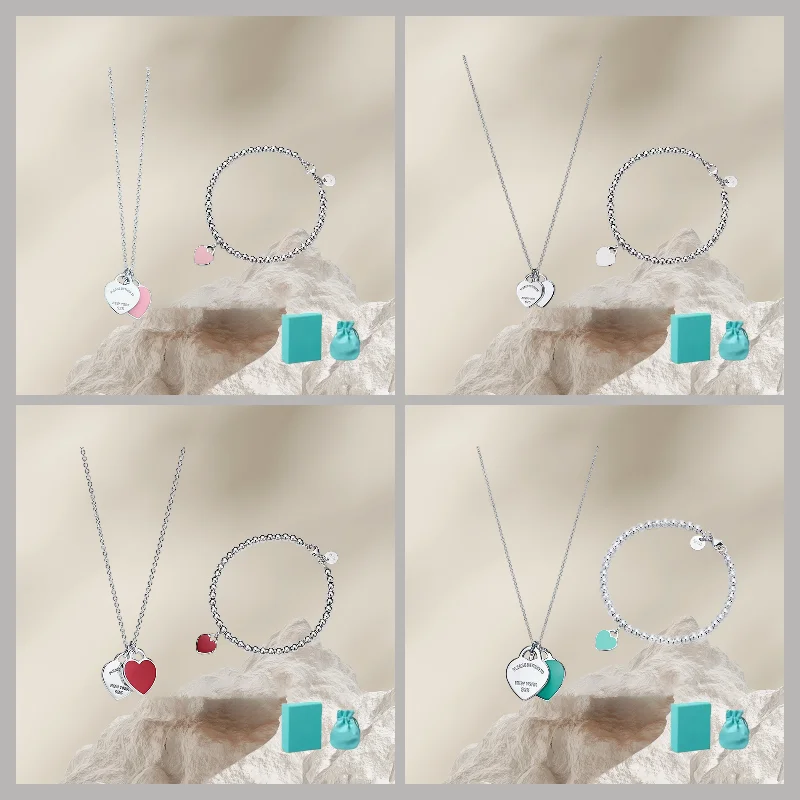 

Exquisite Heart-shaped S925 Silver Necklace and Bracelet, The Bracelet Is Small and Exquisite, A Couple's Bracelet Necklace.