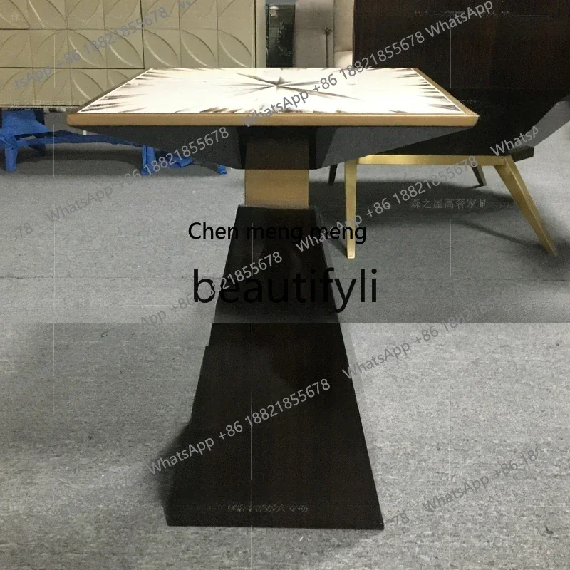 طاولة زاوية لغرفة المعيشة ذات طراز فاخر وخفيف وطاولة قهوة صغيرة ولوحة قشرة #4