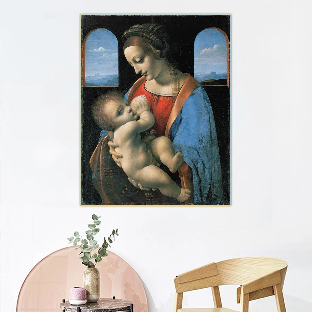 Madonna Litta by Leonardo da Vinci Canvas Oil Painting Famous Artwork Poster Picture Wall Decor Home Living room Decoration