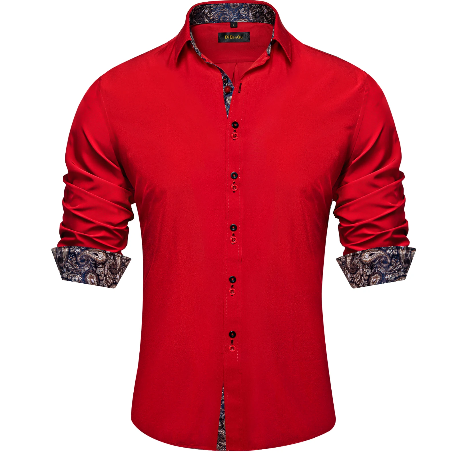 Solid Color Button Up Shirt for Men, Contrast Printed Collar, Dual Buttons, Slim Top, Multi-color Optional Office