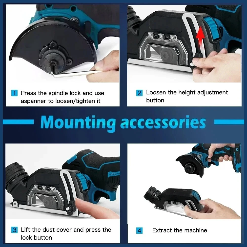 마키타 무선 원형톱, 3인치 휴대용 앵글 그라인더 충전식 절단 공구 (금속, 목재, 타일, 대리석 절단용)