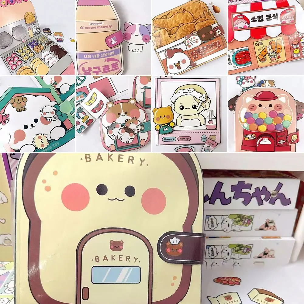 Paper Waffle Quiet Book Bread Fried Chicken Cartoon Busy Book Handmade Toy Convenience Store Snack Bar Sticker Game.