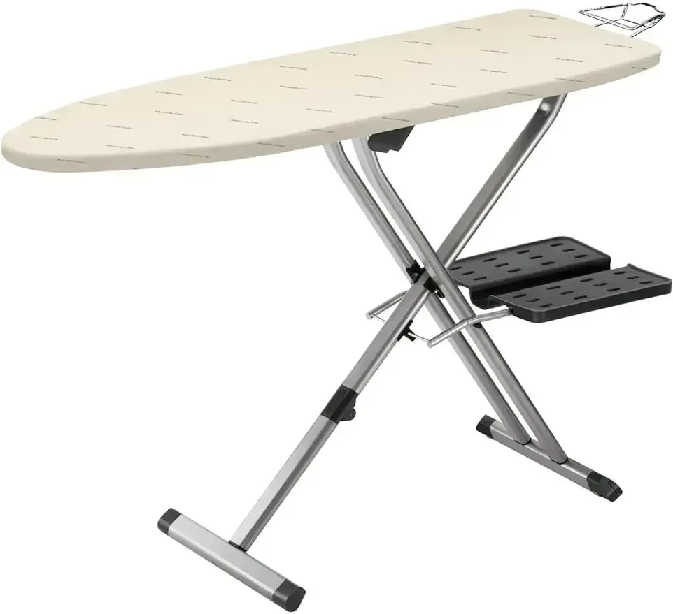 Compact Ironing Board with Hanger Rack 18 x 54 Inches Space Saving, Folding, 4 Legs IB9100,Beige