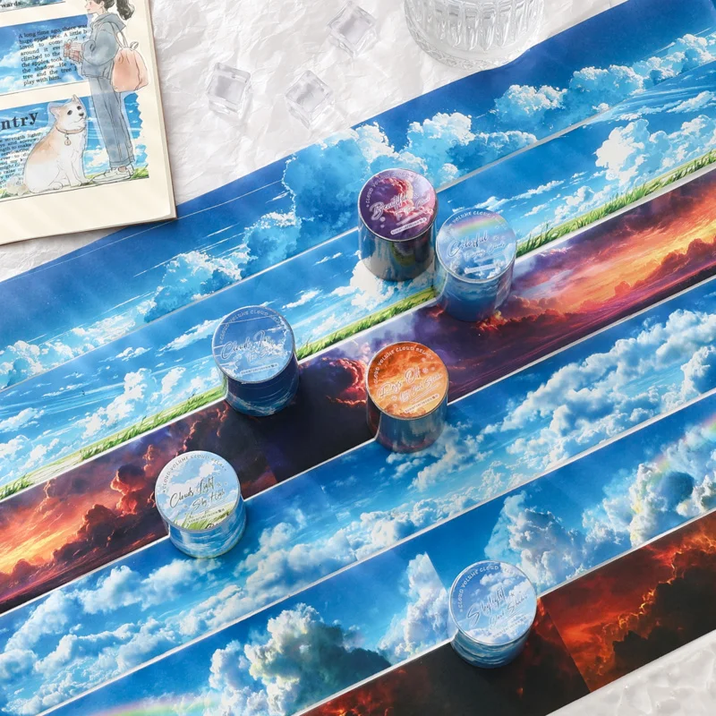 Washi-Tape mit Himmelsmotiven, Wolken-Sonnenuntergang-Sternenmuster, Hintergrundmaterialien für Journal-Collagen