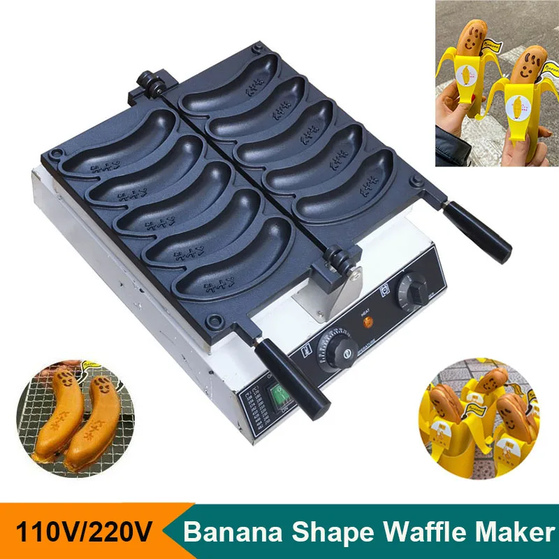 Máquina eléctrica comercial para hacer gofres con forma de plátano, dispositivo para hacer pasteles, Tokio, 110V, 220V