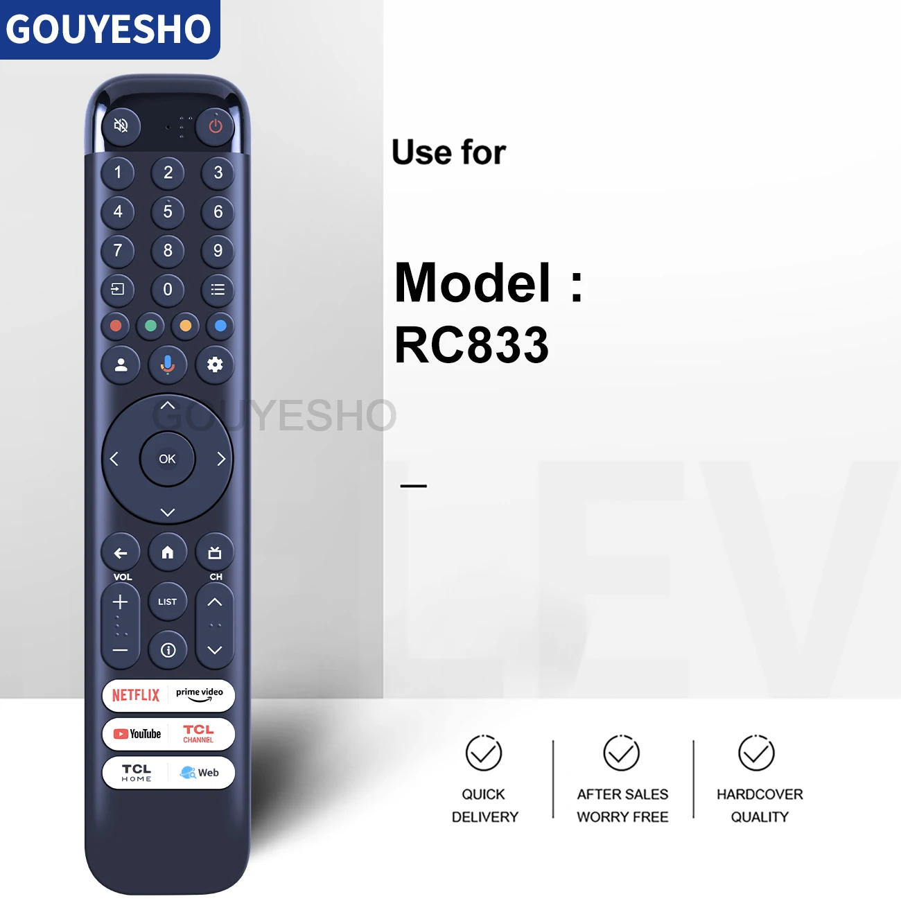 New RC833 GUB1 Voice Remote Control For TCL QLED Smart Google TV 50 55 65 75C645 P745 C745 C845 43LC645