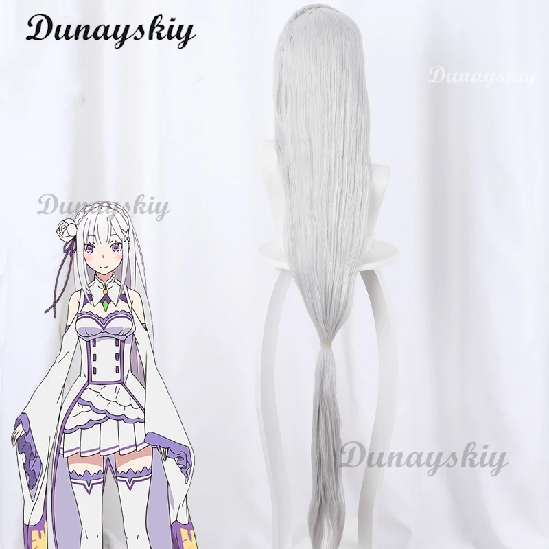 ชีวิตในโลกที่แตกต่างจากศูนย์อีกครั้ง: ZERO Kara hajimeru isekai seikatsu Emilia วิกผมยาวคอสเพลย์ + ตาข่ายคลุมผมสำหรับใส่วิก