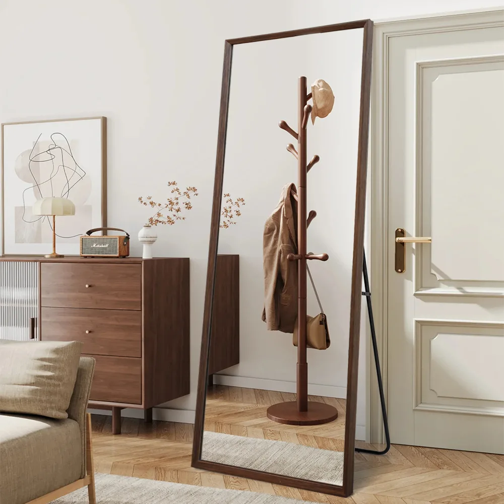 Customized new Chinese solid wood frame household floor-to-ceiling full-length mirror wall-mounted retro fitting large mirror fu