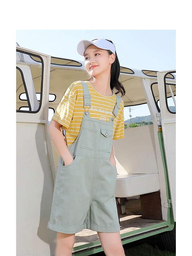 

Girls Summer Thin Cotton Overalls Set Wide Leg Casual orts l Waist Asymmetric kets School orm Alternative