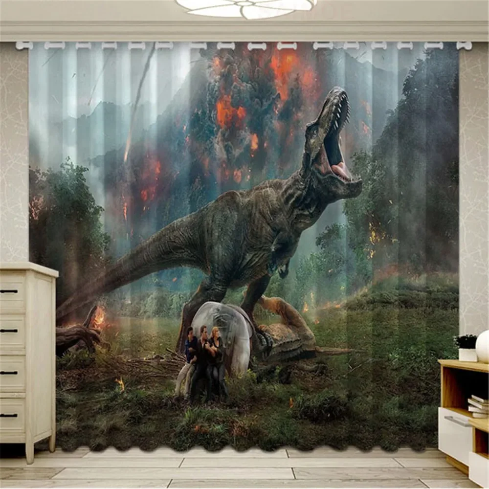 3D Fashion Jurassic Park Dinosaur Window Blackout Curtains For Living Room Anime Kids Blinds Finished Drapes Ultra-thin Micro