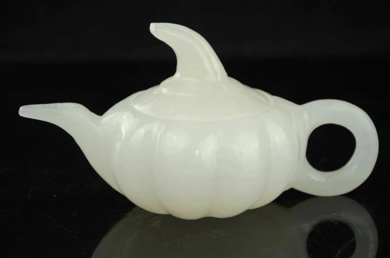 

100% NATURAL AFGHANISTAN JADE HAND-CARVED PUMPKIN SHAPE TEAPOTS& LID