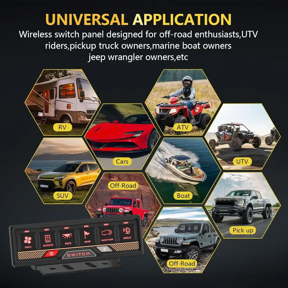 6-Gang-RGB-Schalttafel, 60 A, wasserdicht, Speicherfunktion, kippbar, kurzzeitig, gepulster Blitz, kompatibel mit UTV, ATV, Wohnmobil, Bus, Auto, LKW, Je