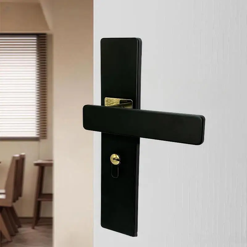 Black Interior Door Handle Lock Set High Security Anti Theft Easy Install Wooden Door Lock For Home Bedroom Office Use