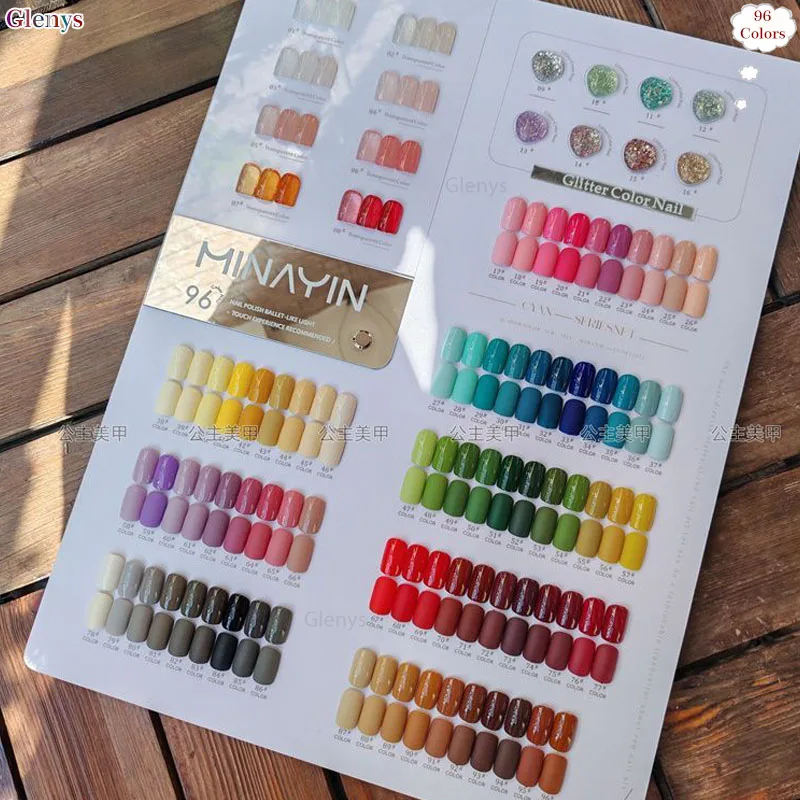 

Glenys 96 Color nail polish Glue All Network Popular Advanced Colorful Neon Soaking gel Color Card Nail Enamel Set