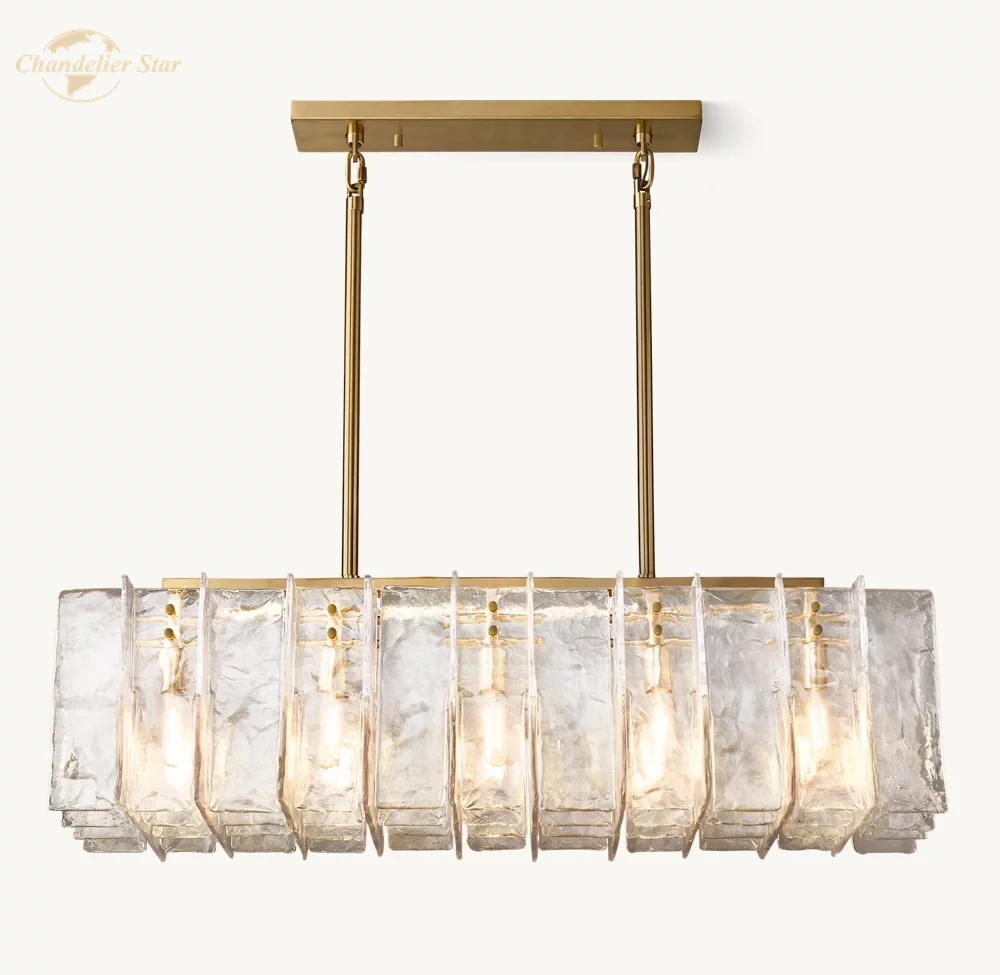 Modern Brass Chandeliers Lattice Clear Glass Rectangular Chandelier Decoration Living Room Dining Room Pendant Lights Fixture