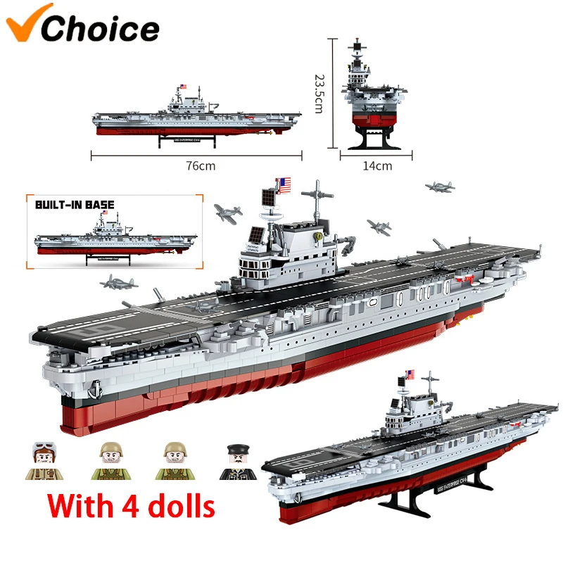 1883PCS Military Battleship Series USS CV-6 ENTERPRISE Crusier Model World War II Building Blocks Boat Bricks Toys Kids Gifts