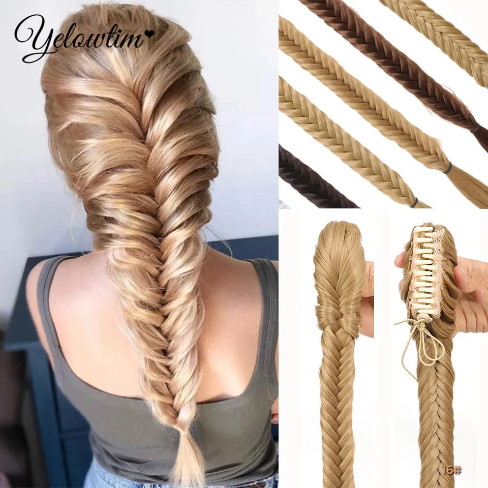 

Synthetic Ponytail Extension Hairpiece Straight Claw Clip Fishbone Braid Ponytail For Women Heat Resistant Pony Tail Fake Hair