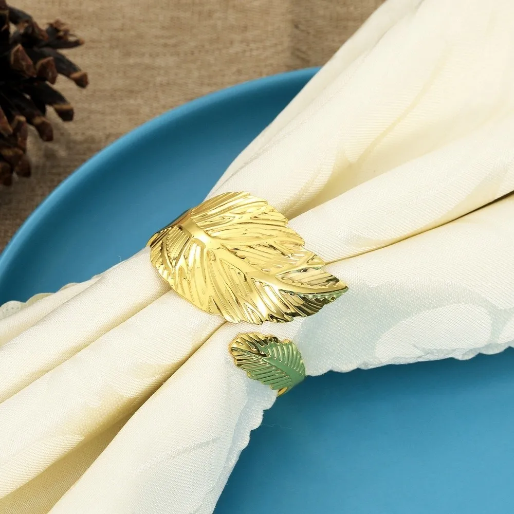 Minimalist Metal Napkin Ring Buckles Gold Leaf Christmas Thanksgiving Napkin Holder Dinning Table Decoration Home Decor
