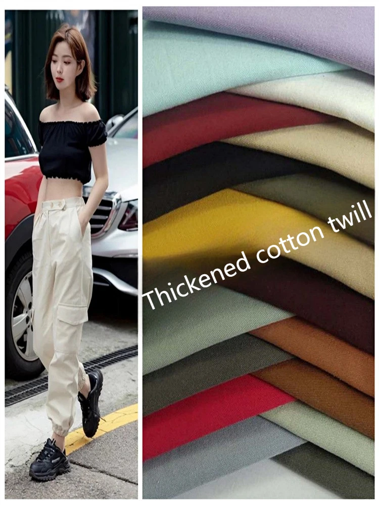 Pure Cotton Twill Denim Fabric Thickened By Meter for Shirt  Jacket Jeans DIY Sewing Washed Cloth Not Elastic Soft Black Blue