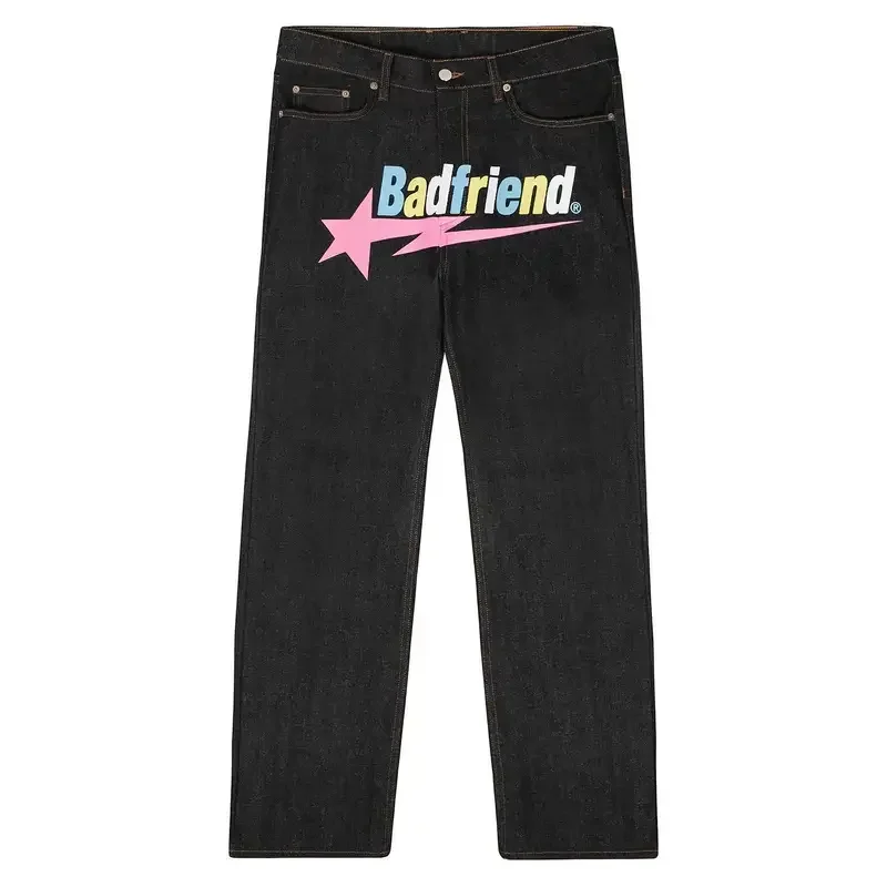 Y2K Jeans Badfriend Letter Printing Hip Hop Baggy Black Denim Pants New Harajuku Punk Rock Wide Leg Trousers Streetwe MN9